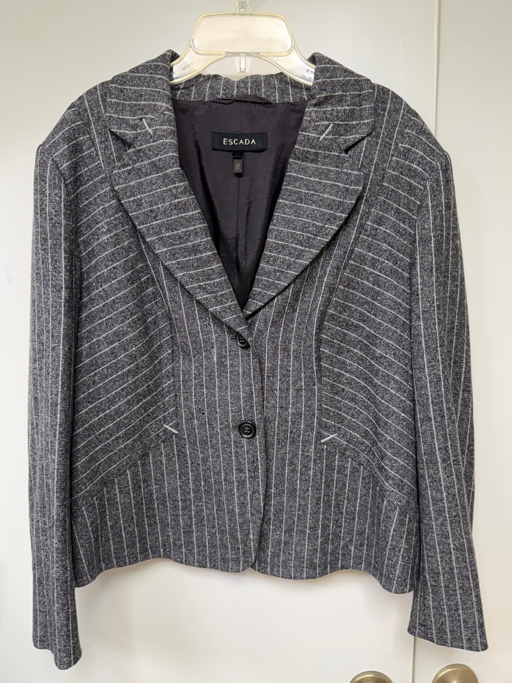 Escada Gray Pinstripe Wool-Blend Blazer